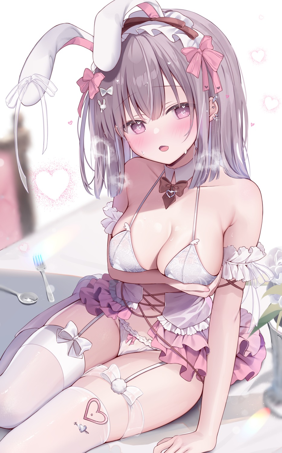 ameno_usari animal_ears bra breast_hold bunny_ears garter lingerie pantsu stockings thighhighs