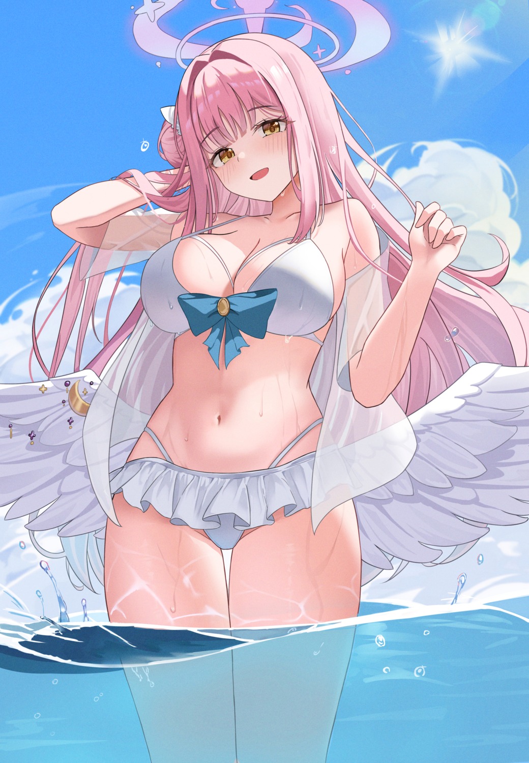 angel bikini blue_archive hatae0226_(hty) misono_mika see_through swimsuits wet wings