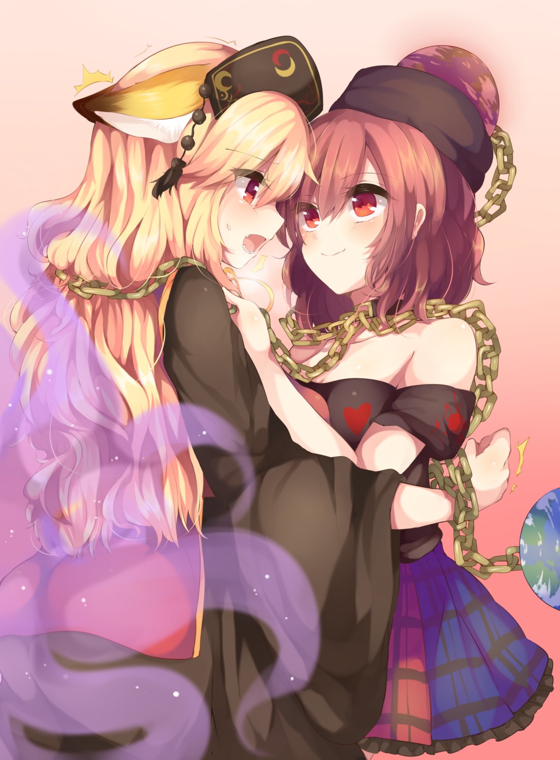 animal_ears hecatia_lapislazuli junko kaenuco symmetrical_docking tail touhou yuri