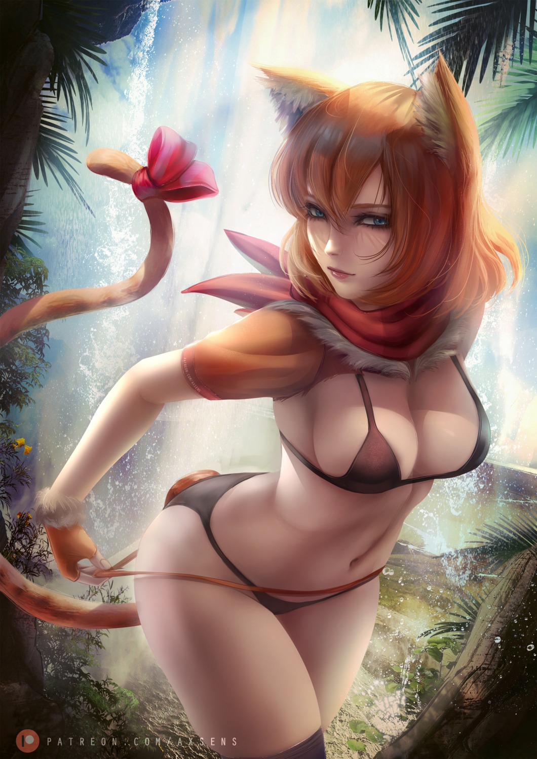 animal_ears axsens bra nekomimi pantsu tail torn_clothes