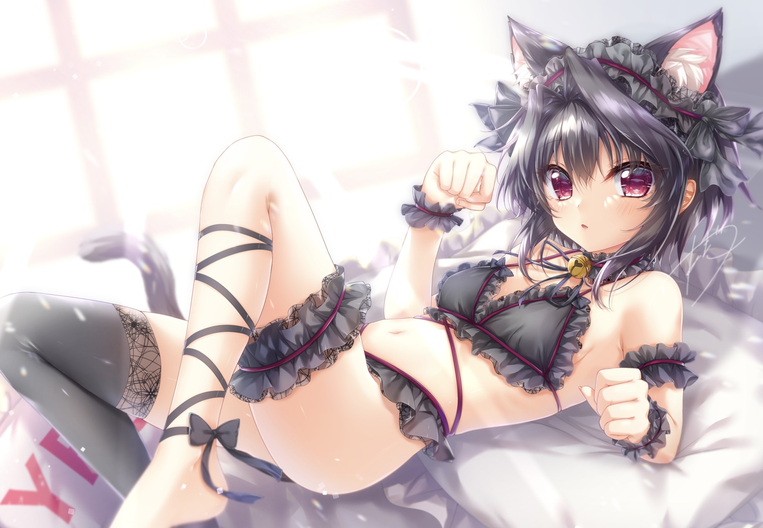 amatsuji animal_ears bra garter nekomimi pantsu tail thighhighs thong