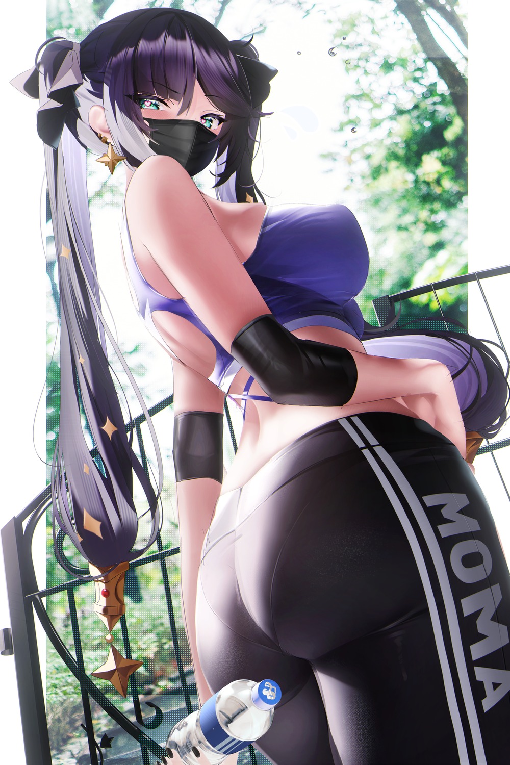 ass bra erect_nipples fantongjun genshin_impact gym_uniform mona_megistus