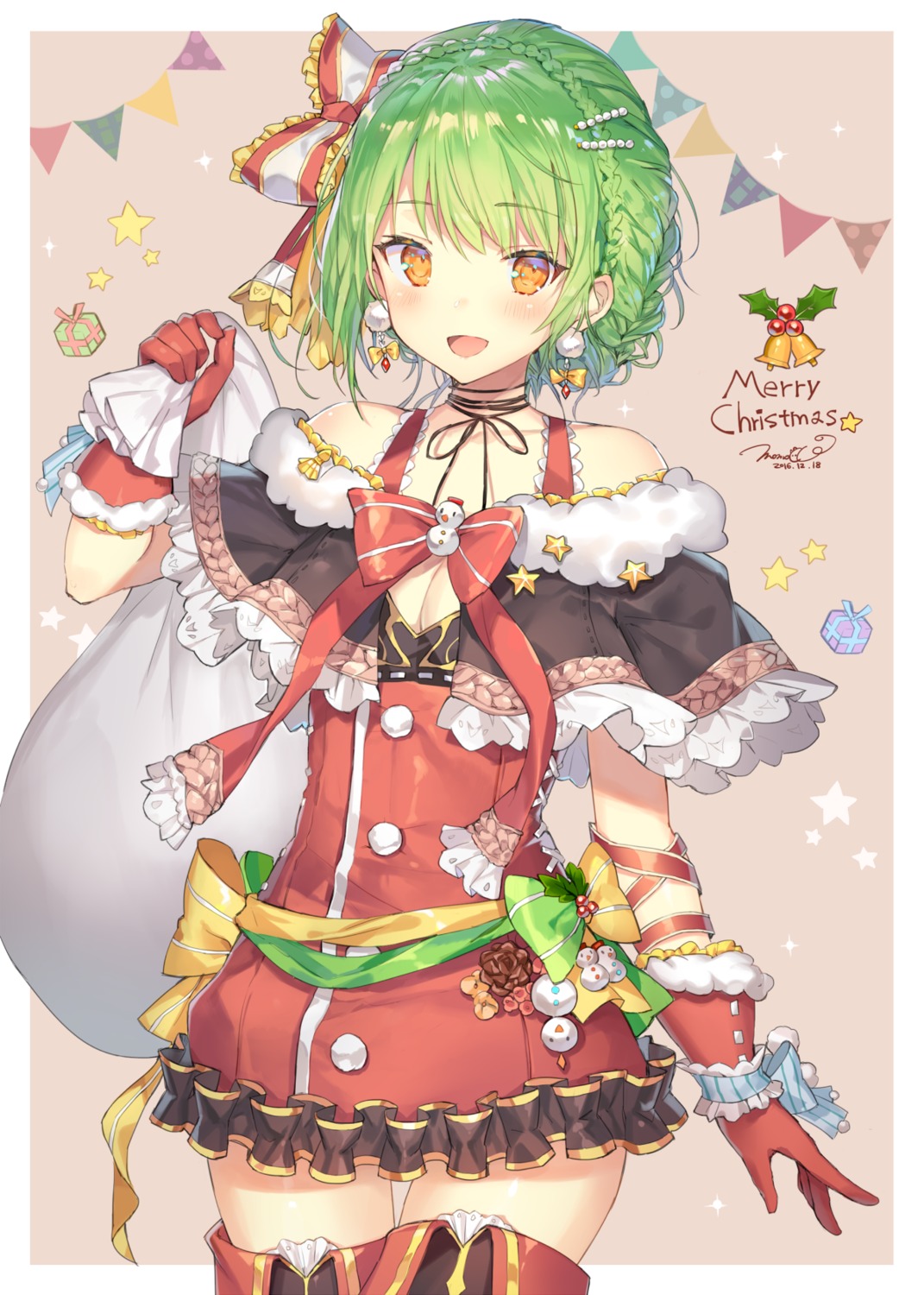 christmas cleavage dress momoko_(momopoco) thighhighs yukari_(momoko)