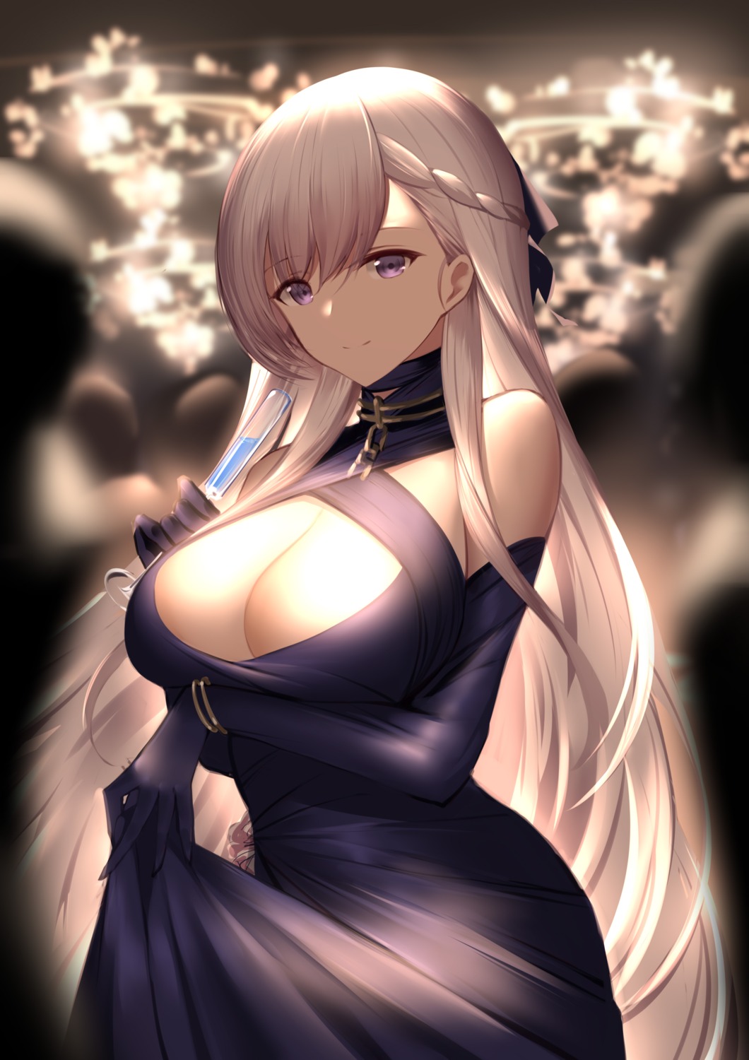 an_yasuri azur_lane belfast_(azur_lane) breast_hold cleavage dress no_bra skirt_lift