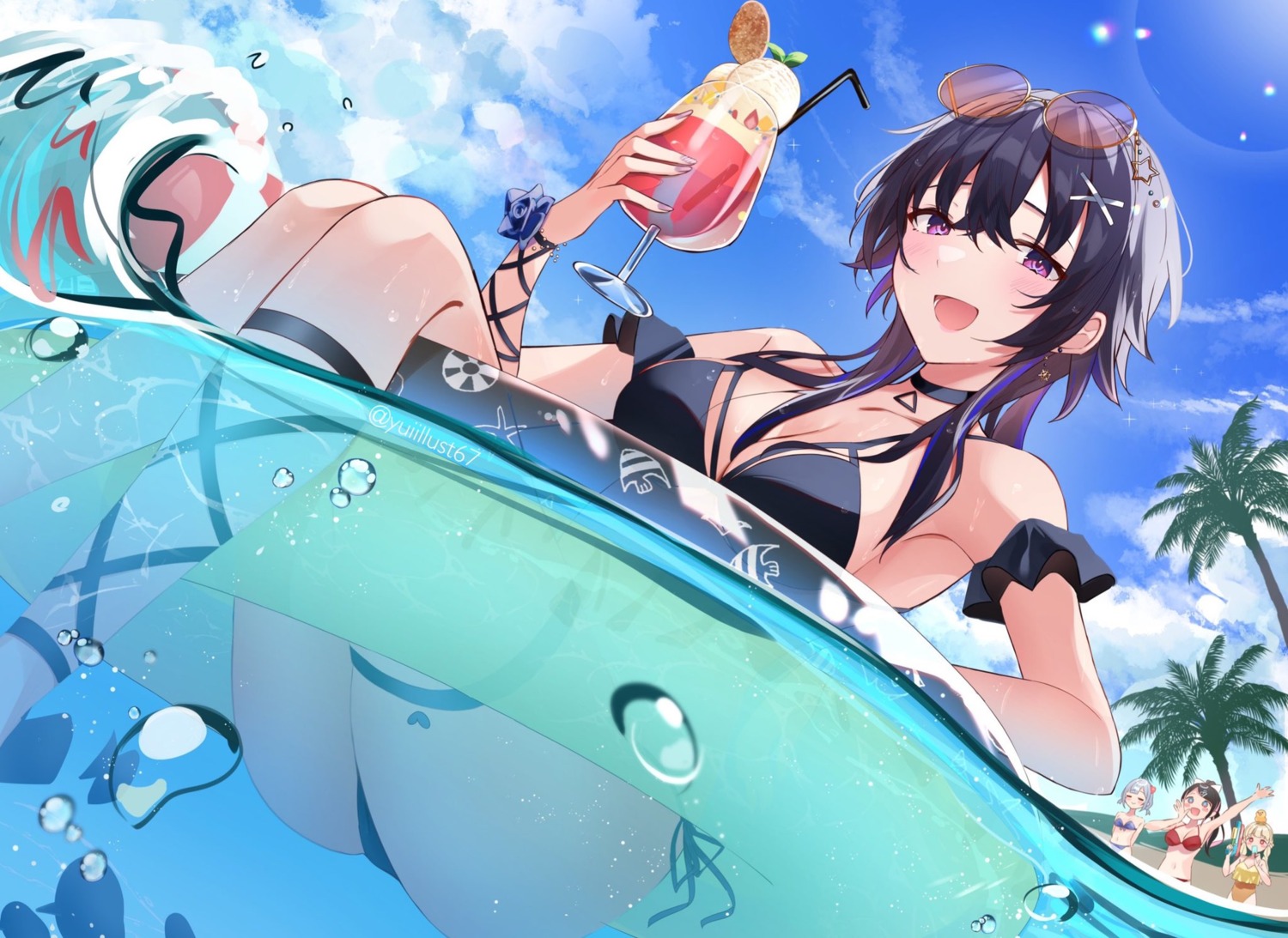 bikini garter hikari_yui ichinose_uruha lupinus_virtual_games megane swimsuits vspo! wet