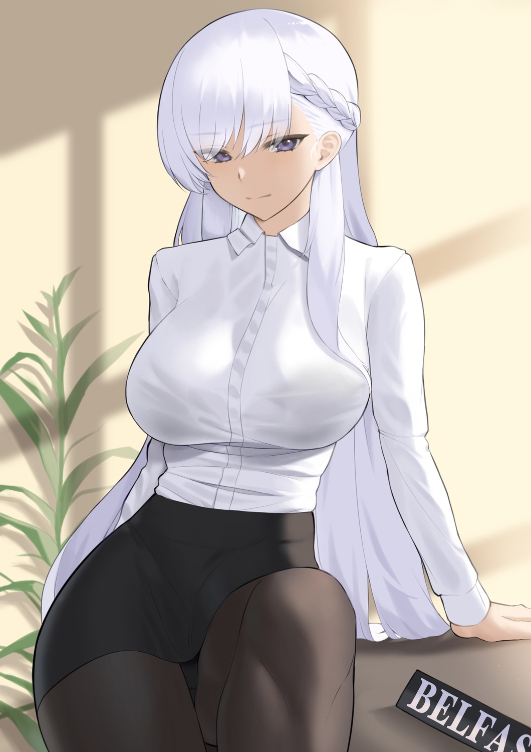 azur_lane belfast_(azur_lane) dress_shirt lordol pantyhose