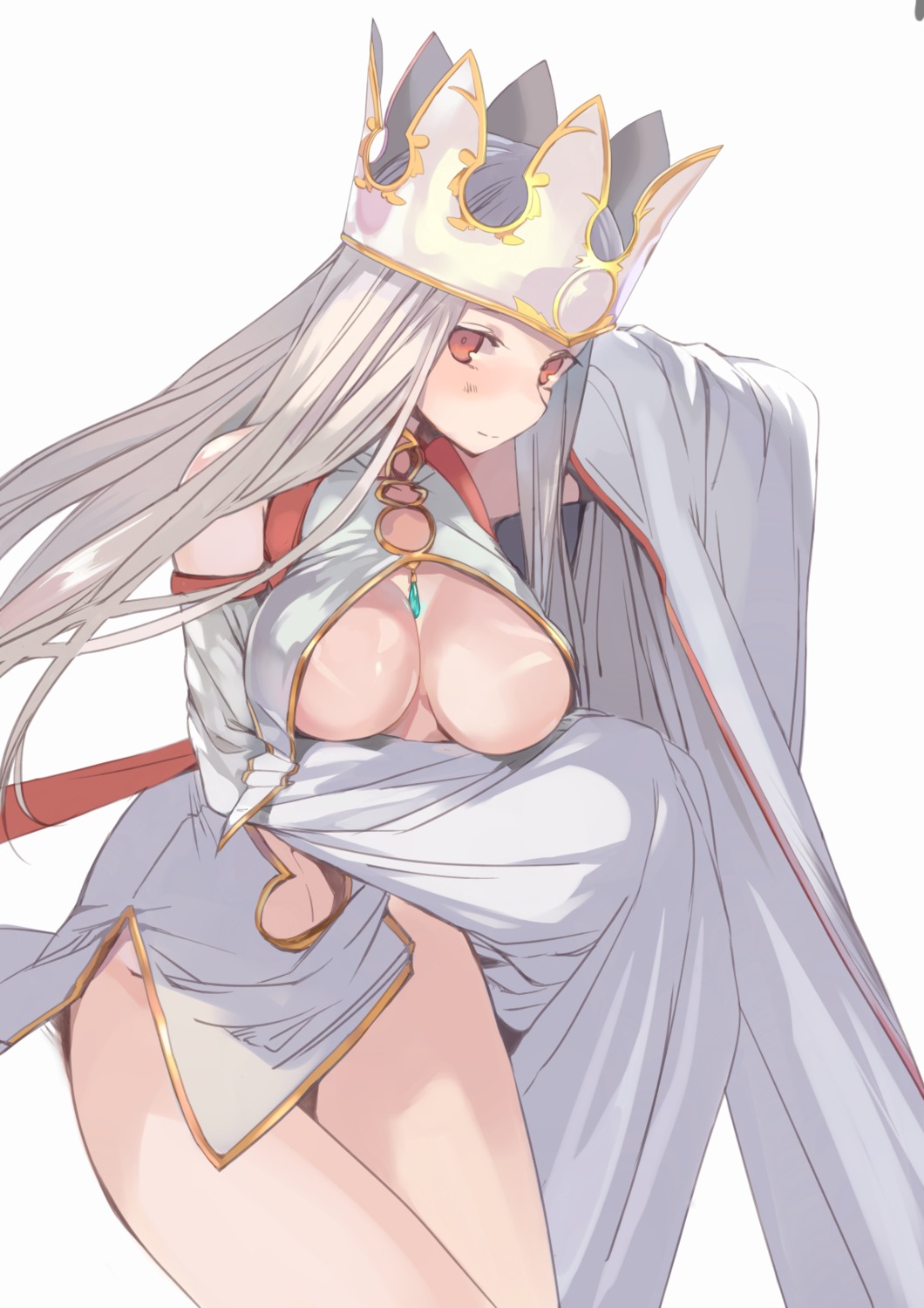 areola breast_hold breasts dress fate/grand_order fate/stay_night irisviel_von_einzbern kujuu no_bra open_shirt