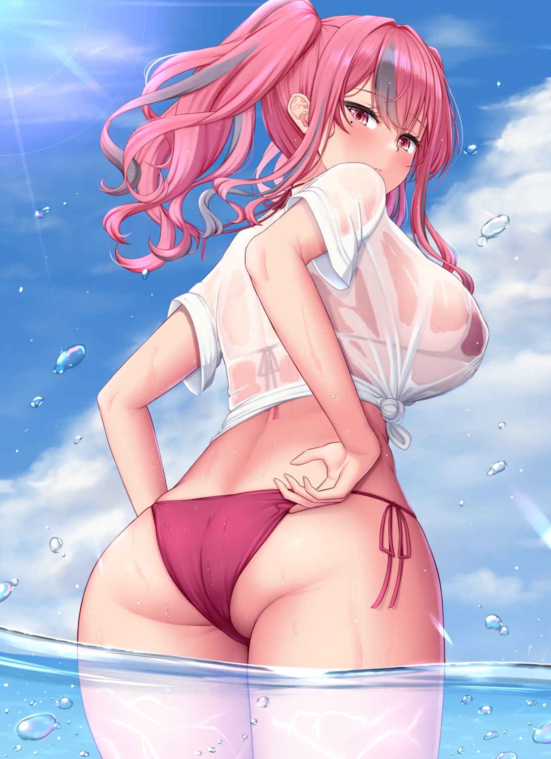 ass azur_lane bikini bremerton_(azur_lane) melopun see_through swimsuits thong wet wet_clothes