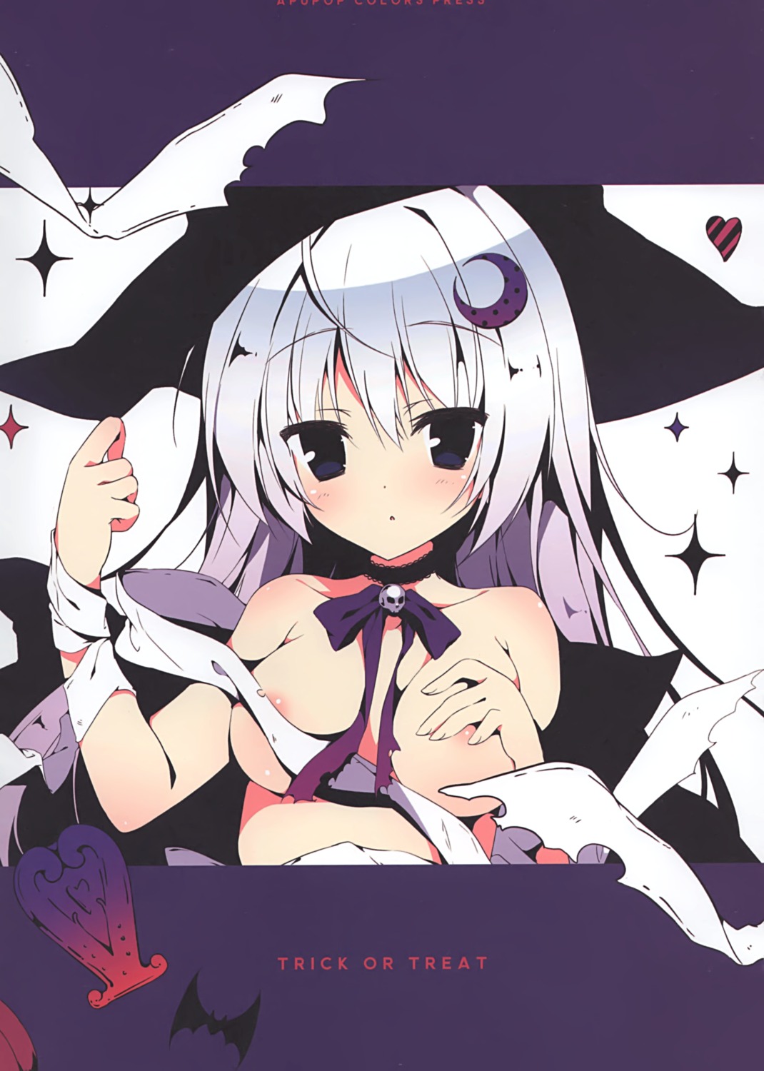 aisu_mint apupop areola bandages breast_hold halloween muku_(apupop) naked_ribbon witch