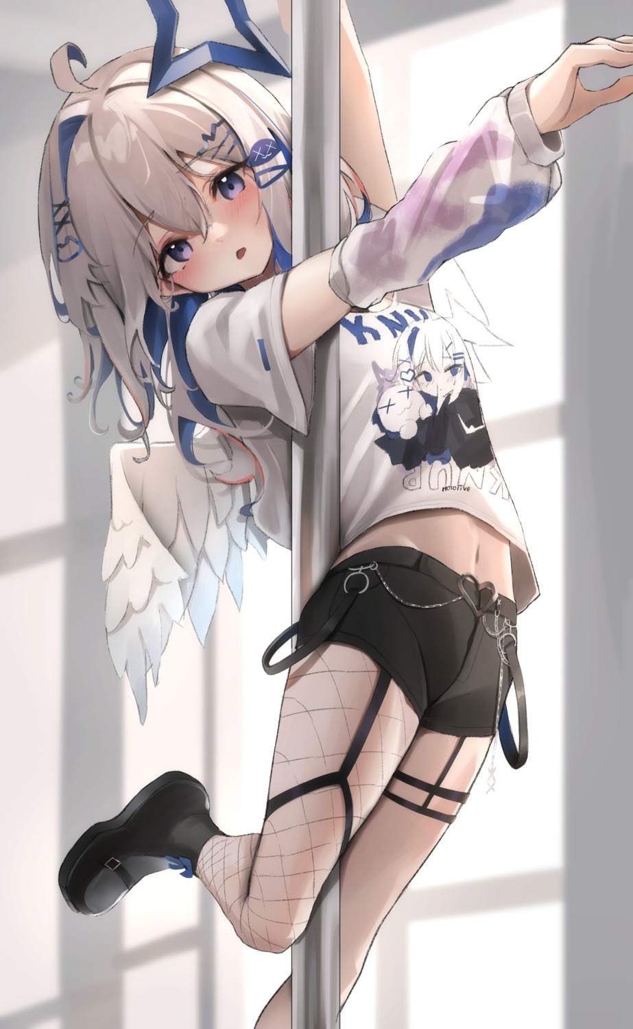 amane_kanata angel fishnets garter hololive kall_(wv0102) wings