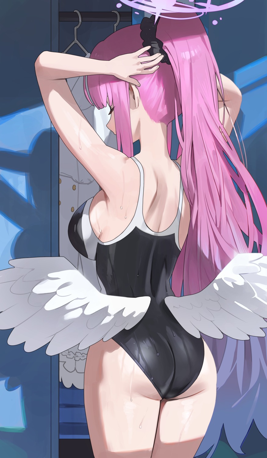 angel ass blue_archive hood_(james_x) misono_mika swimsuits wings