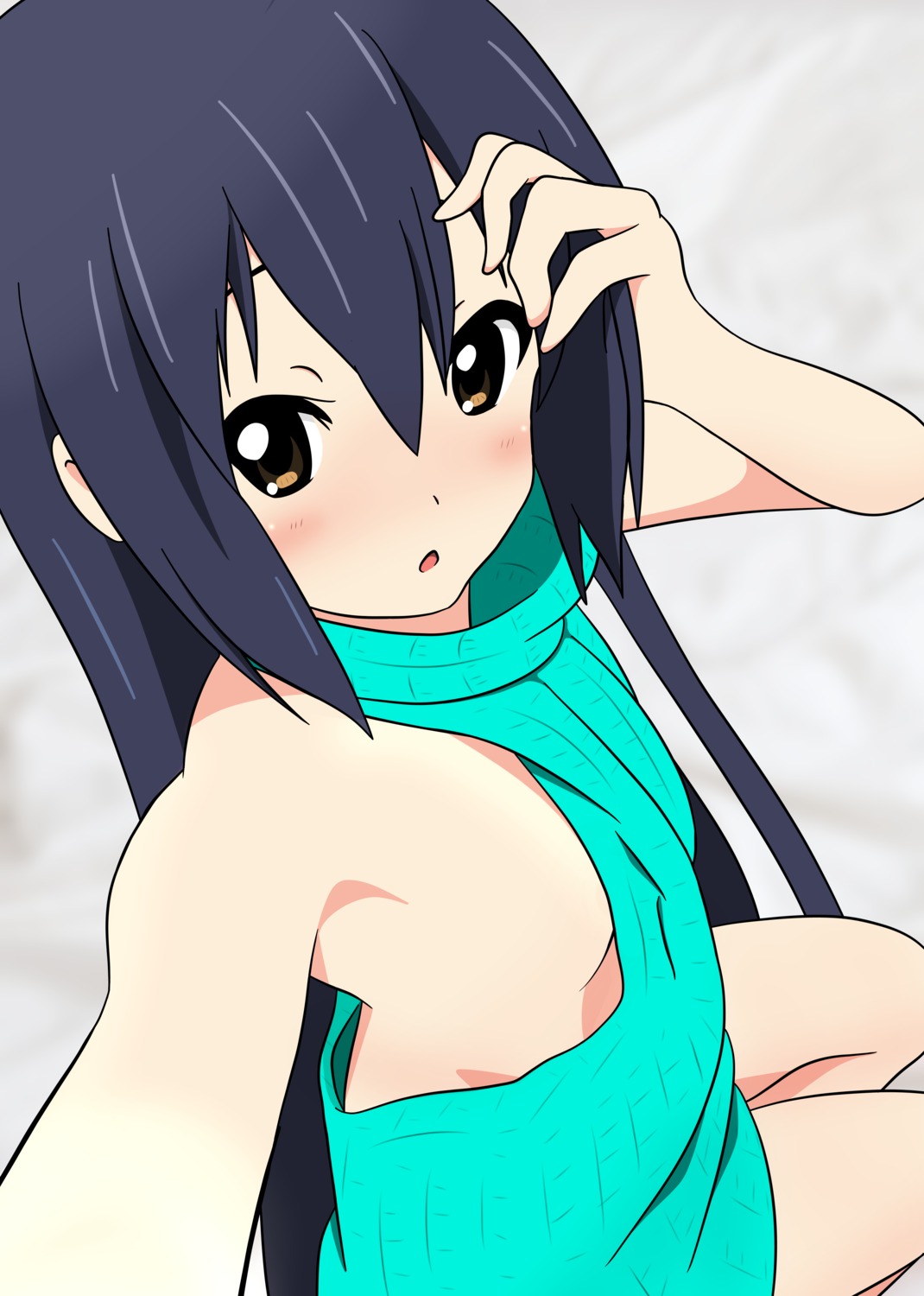 dress k-on! nakano_azusa nekonopapa no_bra selfie sweater