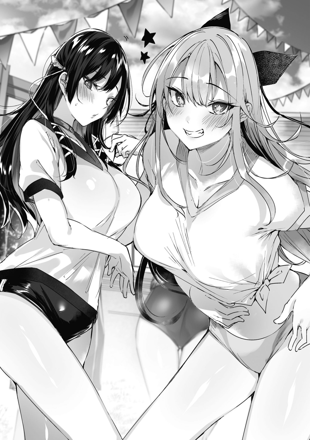 buruma cleavage gym_uniform himekami_lizel hoshigaoka_stella kakao maou_gakuen_no_hangyakusha monochrome