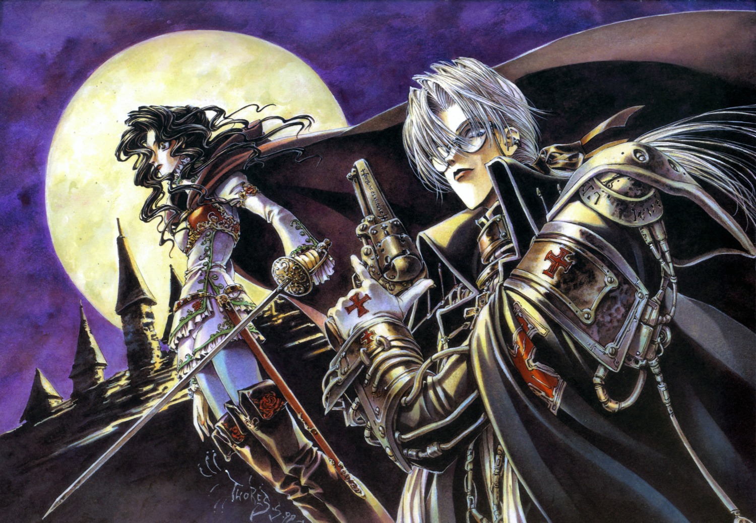 abel_nightroad armor gun megane pantyhose sword thighhighs thores_shibamoto trinity_blood