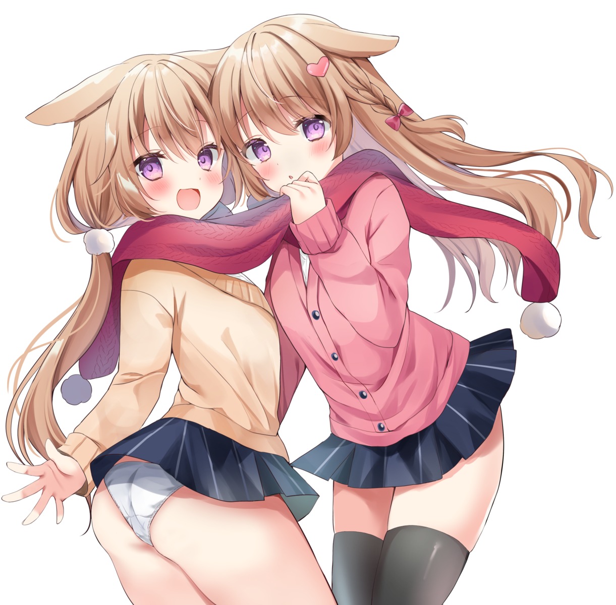 animal_ears ass hamico pantsu seifuku skirt_lift sweater thighhighs yuri