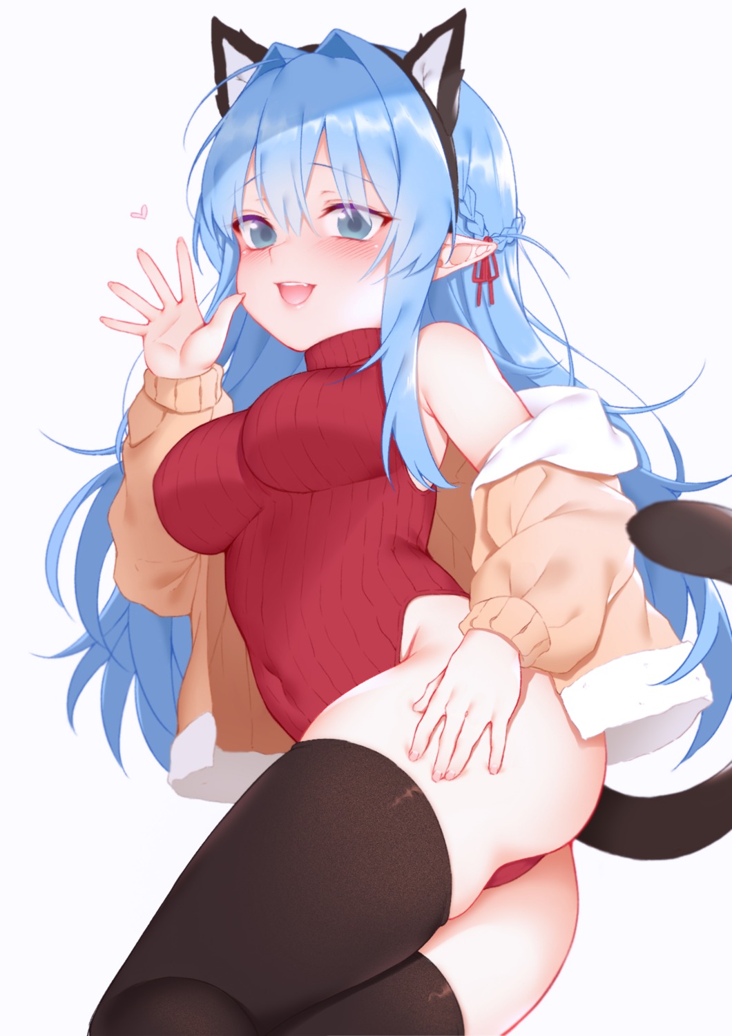 animal_ears ass leotard nekomimi pointy_ears sweater tail thighhighs zhaofeng_yinyue