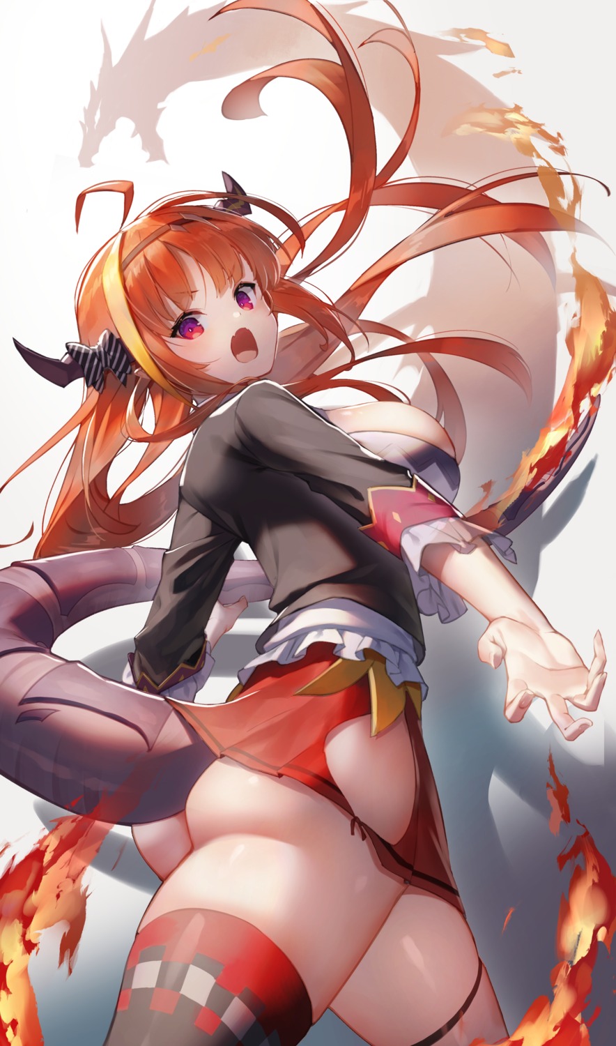 ass garter hololive horns kiryuu_coco no_bra nopan open_shirt scottie skirt_lift tail thighhighs