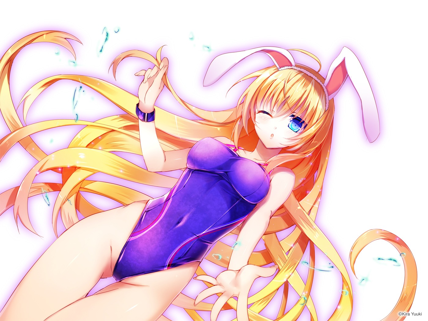 animal_ears bunny_ears gabriela_senki swimsuits wallpaper yuuki_kira