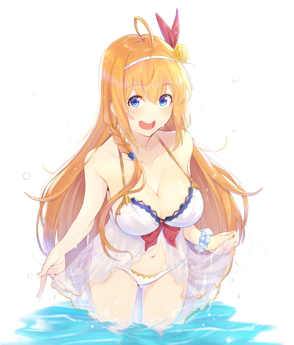 bikini cleavage pecorine princess_connect princess_connect!_re:dive see_through shimon_(31426784) skirt_lift swimsuits wet