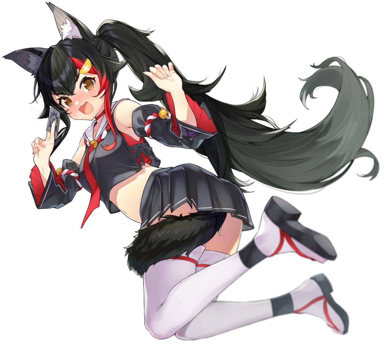 animal_ears hololive hololive_gamers narita_tamezou ookami_mio seifuku tail thighhighs