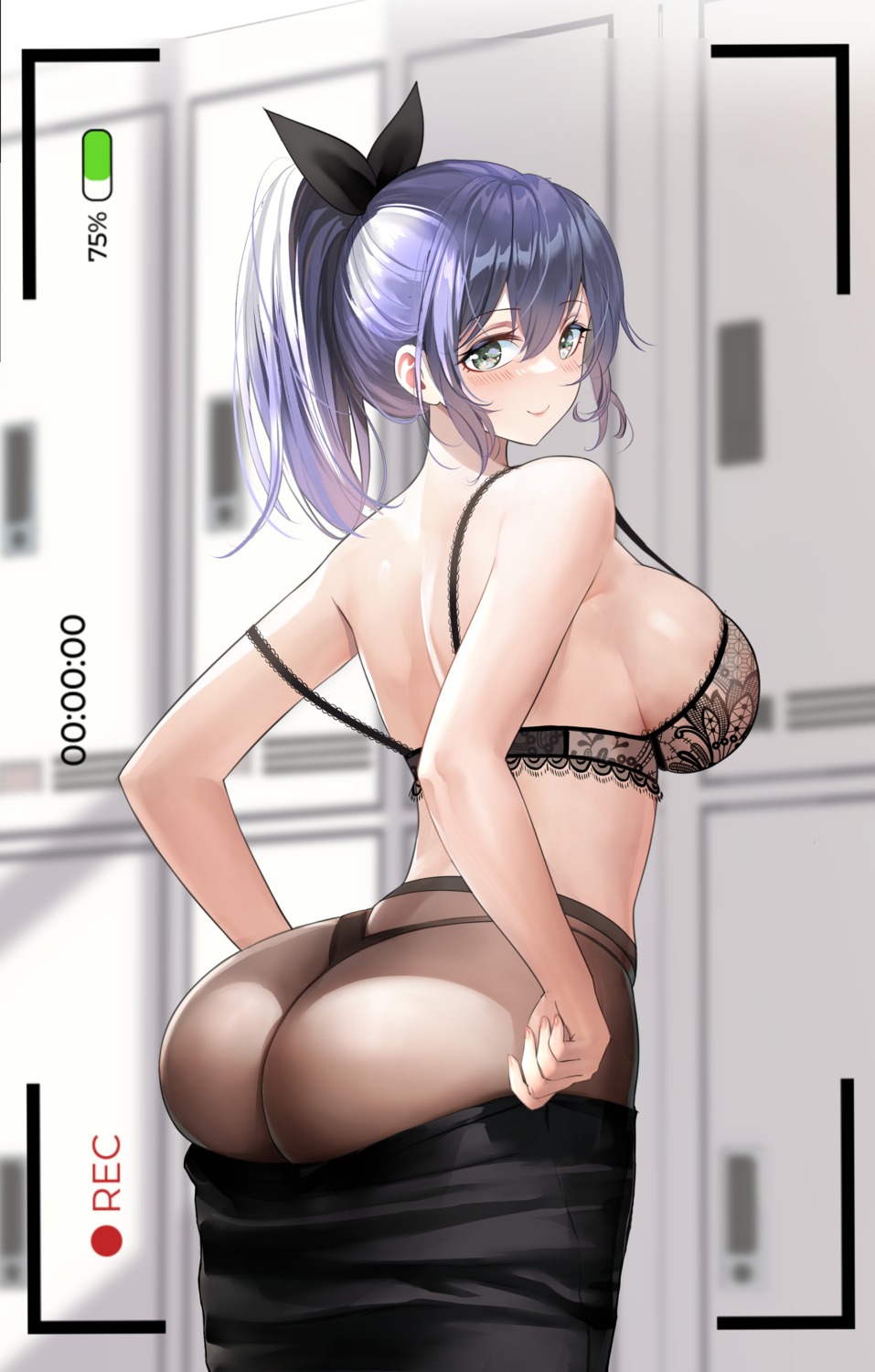 ass bra maki_(user_fyjx4337) pantsu pantyhose see_through thong undressing