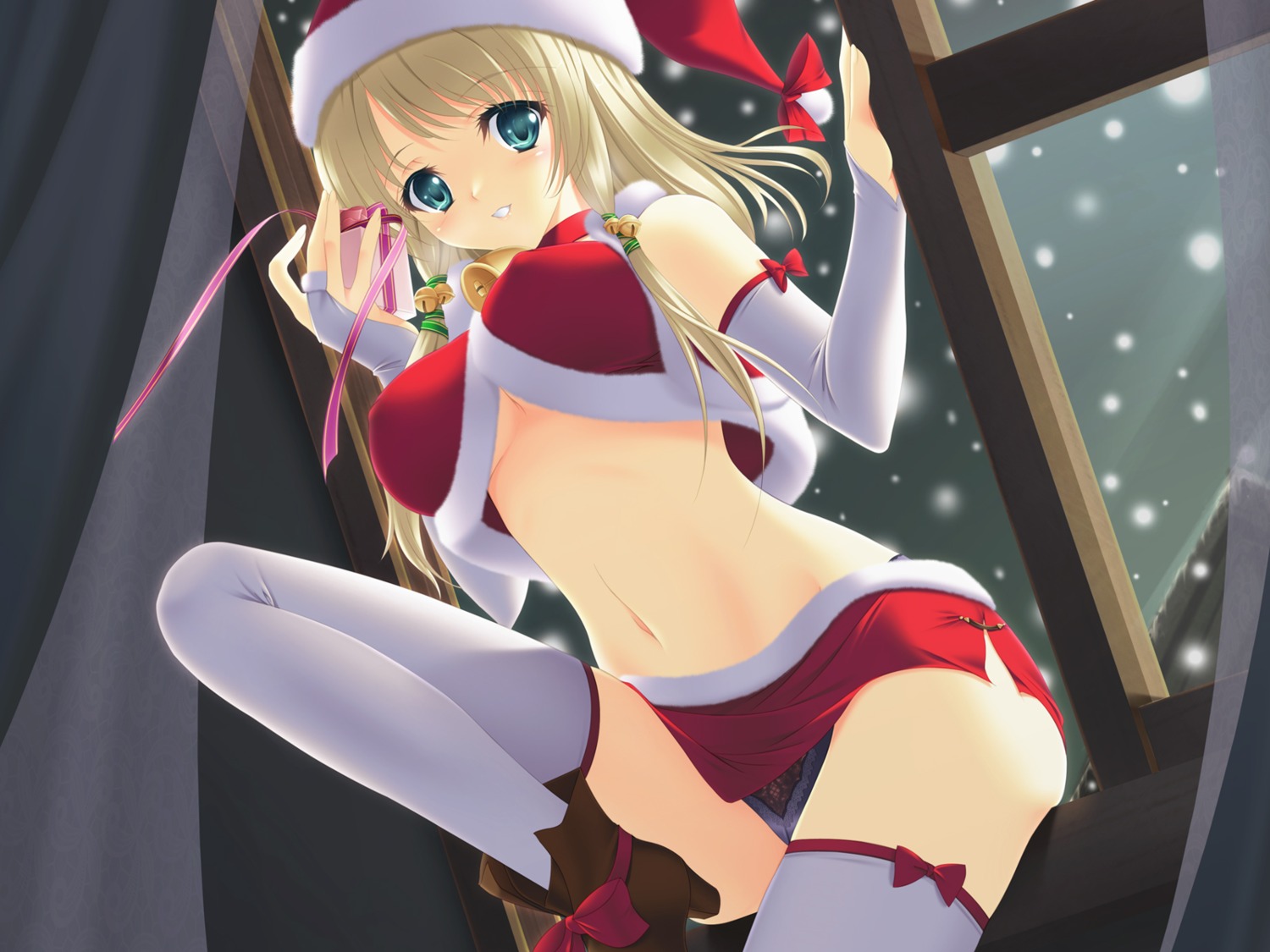 christmas erect_nipples nakano_sora pantsu thighhighs wallpaper