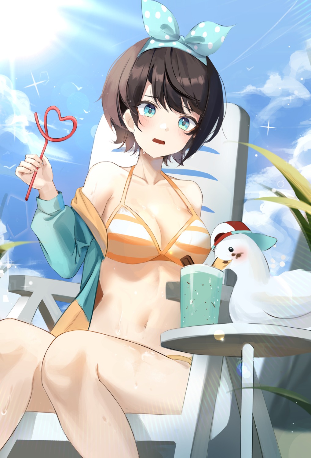 bikini hololive kyo_(maae00) oozora_subaru open_shirt swimsuits