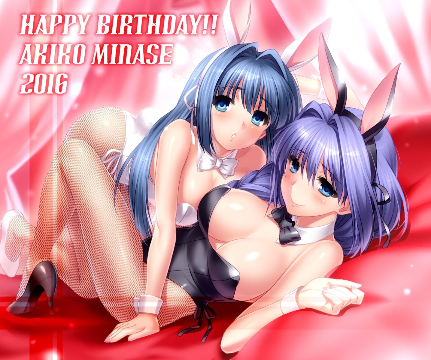 animal_ears bunny_ears bunny_girl cleavage fishnets heels kanon minase_akiko minase_nayuki no_bra pantyhose tail zen