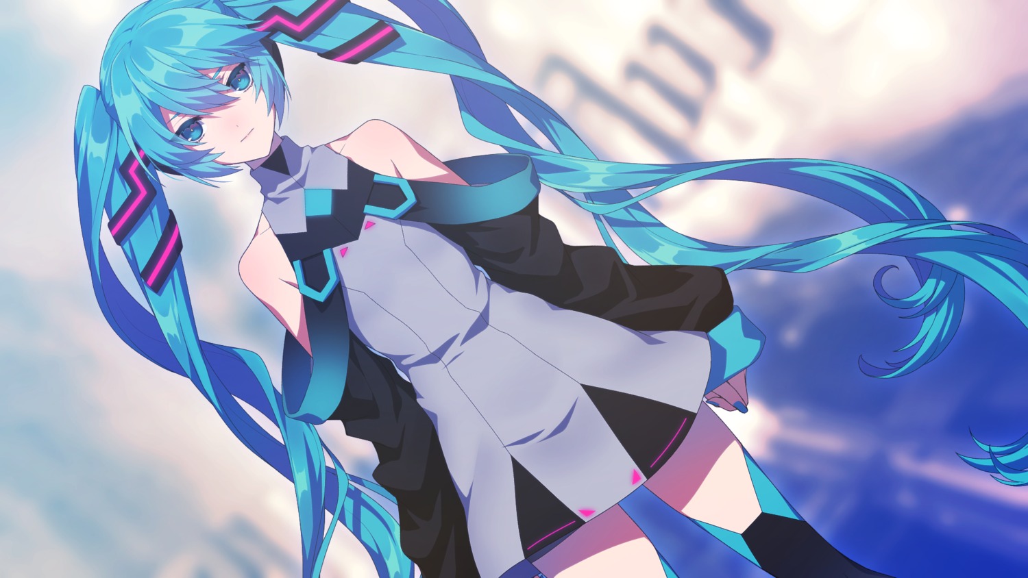 dress hatsune_miku headphones matsuda_toki thighhighs vocaloid wallpaper