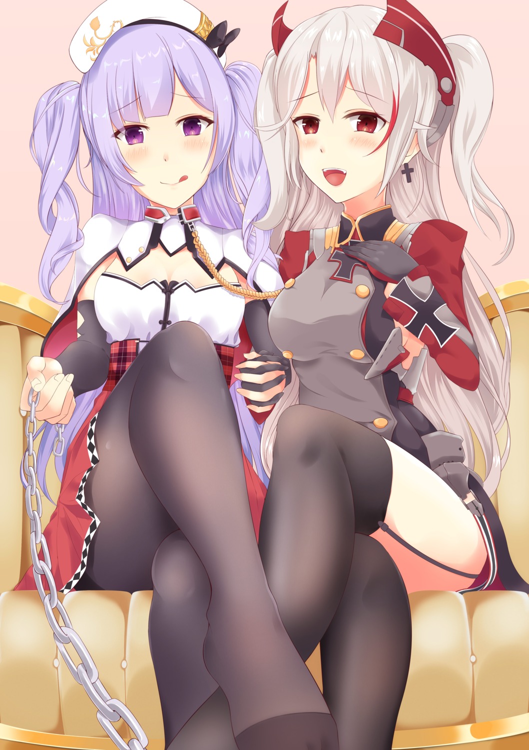 ajax_(azur_lane) azur_lane cleavage feet pantyhose prinz_eugen_(azur_lane) shake-sama stockings thighhighs uniform