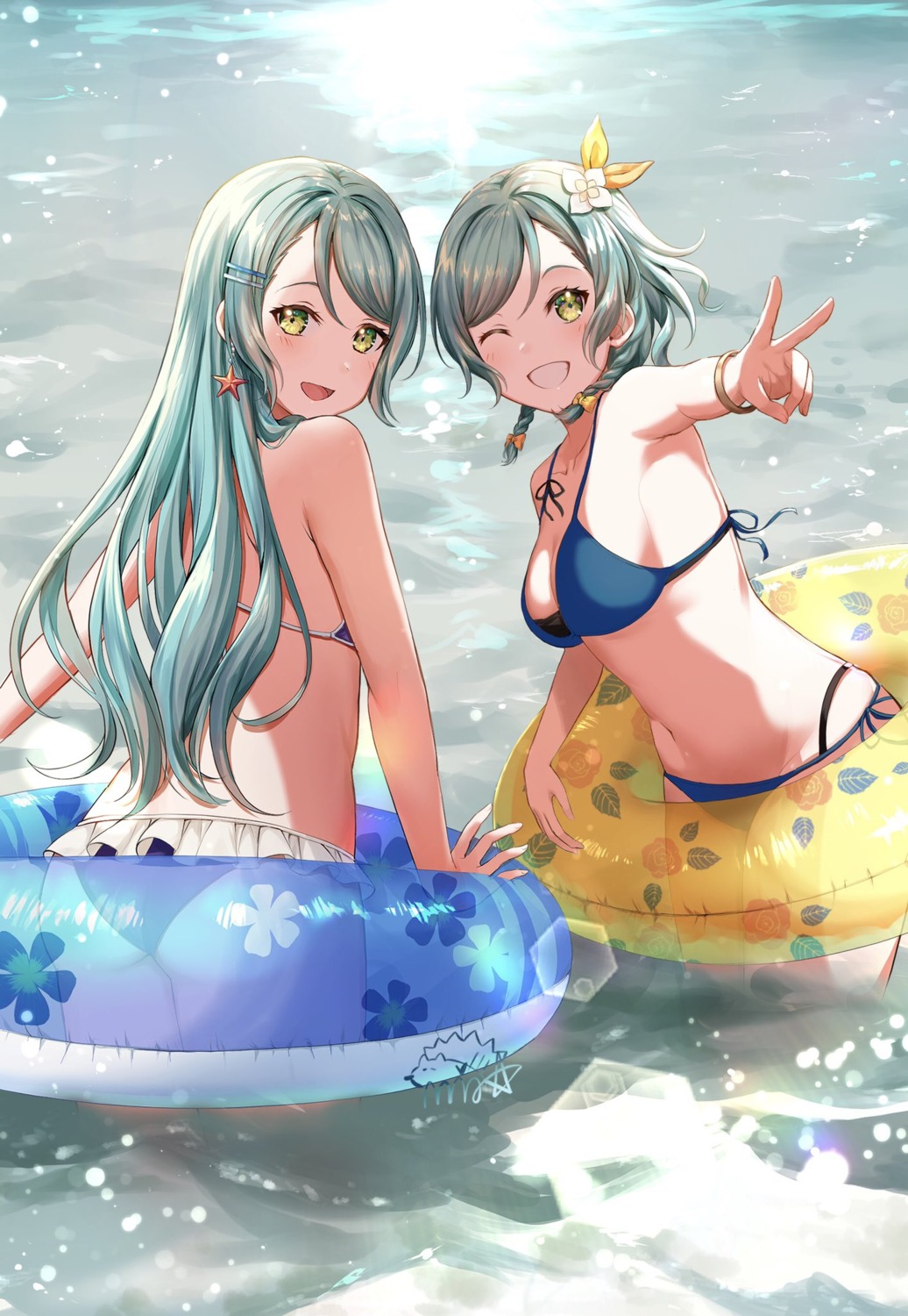 ass bang_dream! bikini cleavage hikawa_hina hikawa_sayo mia_(fai1510) swimsuits wet