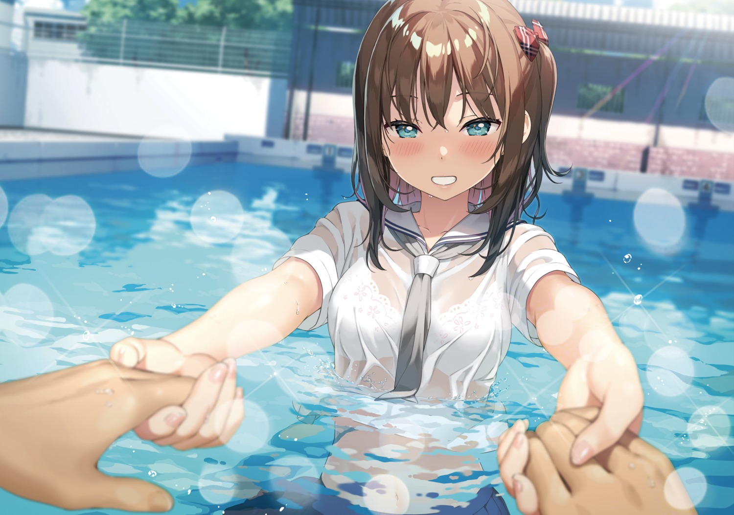 bra kantoku miyaguchi_kei_(kantoku) see_through seifuku wet wet_clothes