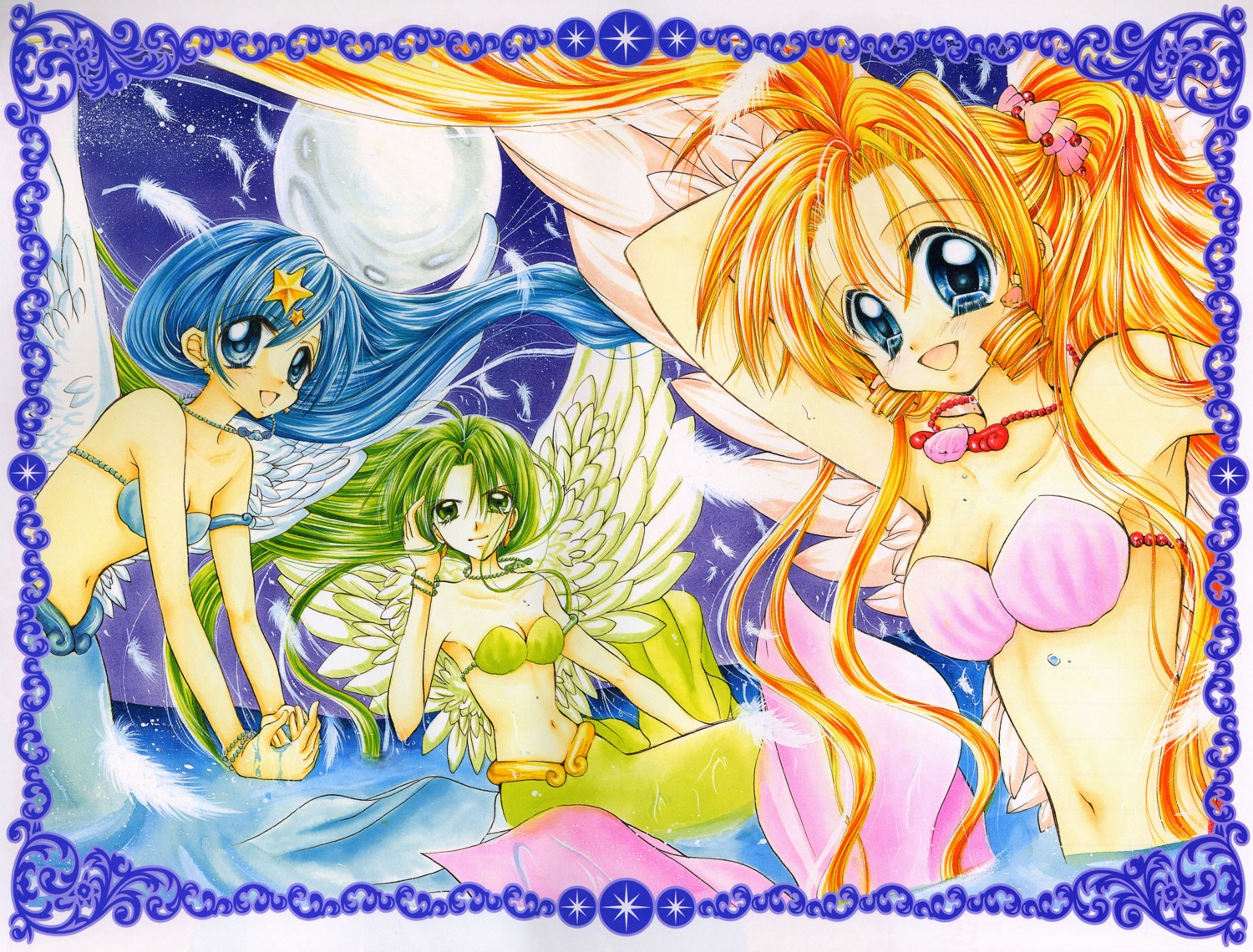 angel bikini_top cleavage hanamori_pink houshou_hanon mermaid mermaid_melody_pichi_pichi_pitch monster_girl nanami_luchia swimsuits tail toin_rina wet wings