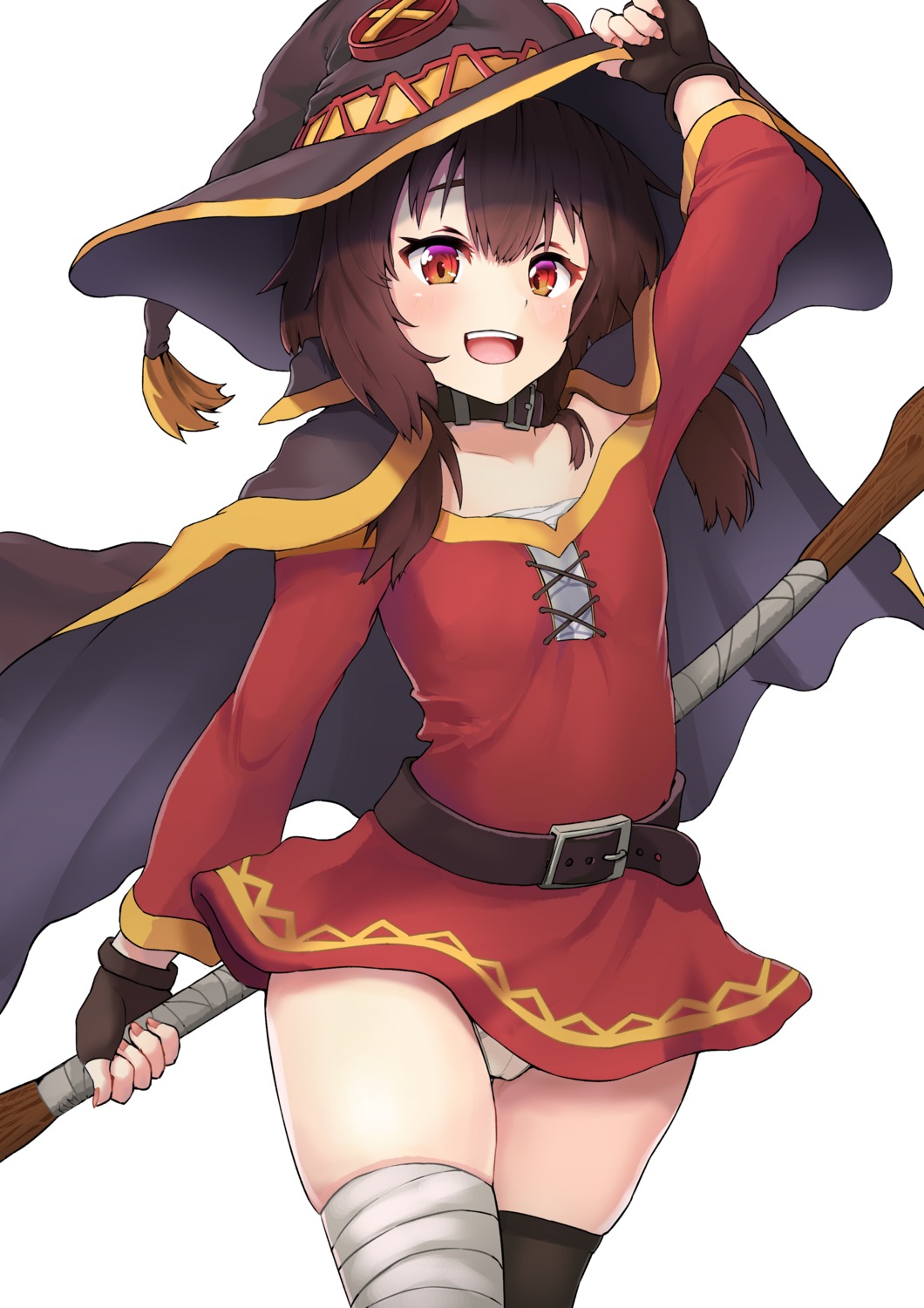 bandages cameltoe dress jtleeklm kono_subarashii_sekai_ni_shukufuku_wo! megumin pantsu skirt_lift thighhighs weapon witch