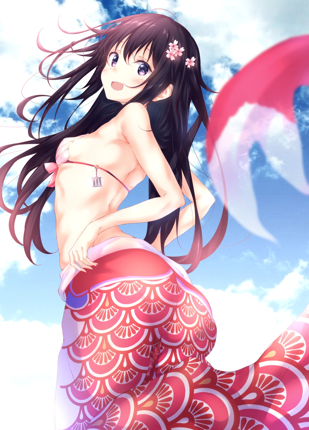 akatsuki_(kancolle) ass bikini_top kantai_collection mermaid numpopo tail