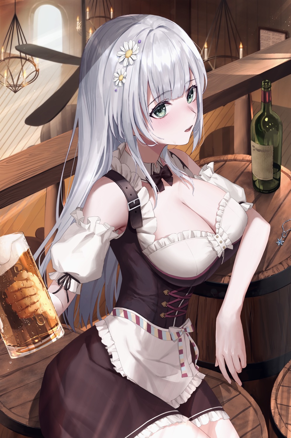 cleavage hololive narukami_arei shirogane_noel waitress