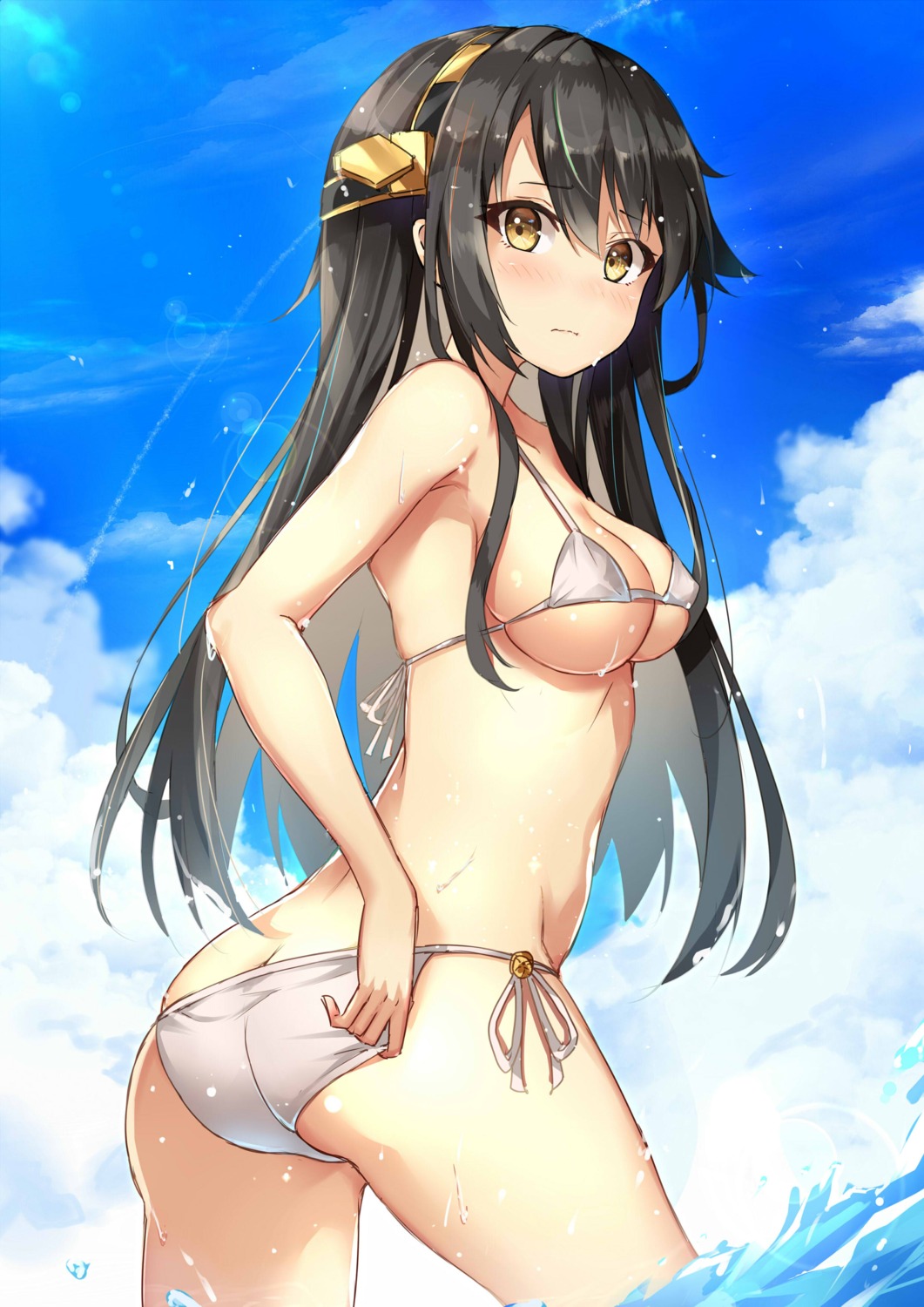 ass bikini erect_nipples haruna_(kancolle) kantai_collection rin_yuu swimsuits underboob wet