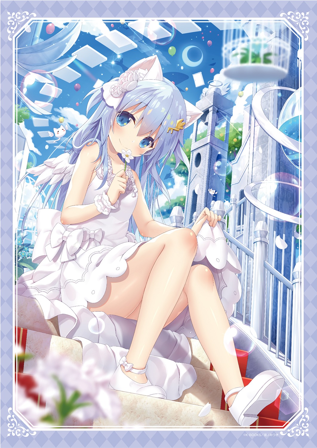 animal_ears dress mint_(yano_mitsuki) nekomimi skirt_lift summer_dress wings yano_mitsuki