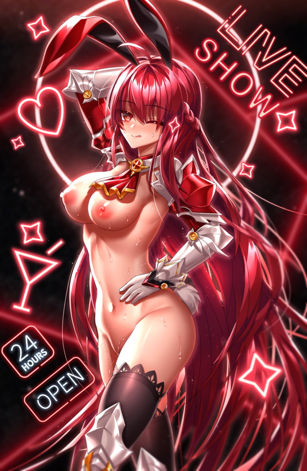 animal_ears armor been bunny_ears elesis elsword naked nipples tail thighhighs