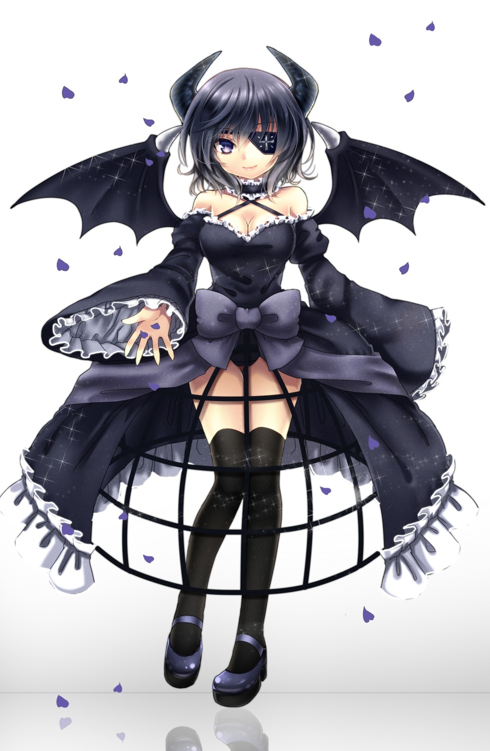 cleavage dress eyepatch horns kanzaki_maguro thighhighs wings