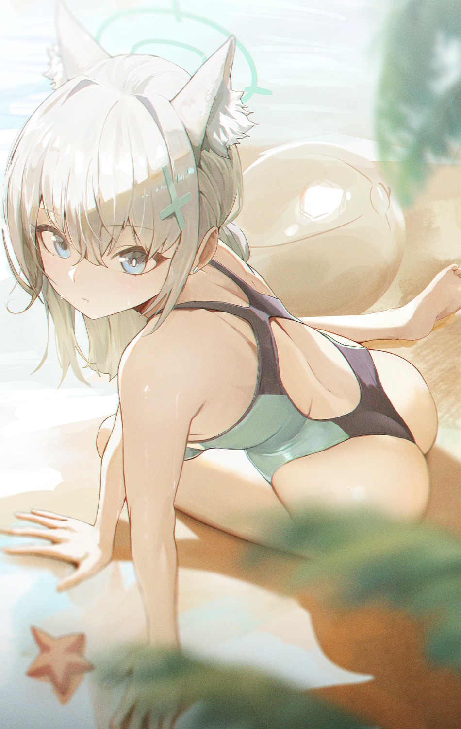 animal_ears blue_archive halo nekomimi sunaookami_shiroko swimsuits wei_hua_(vlad_3)