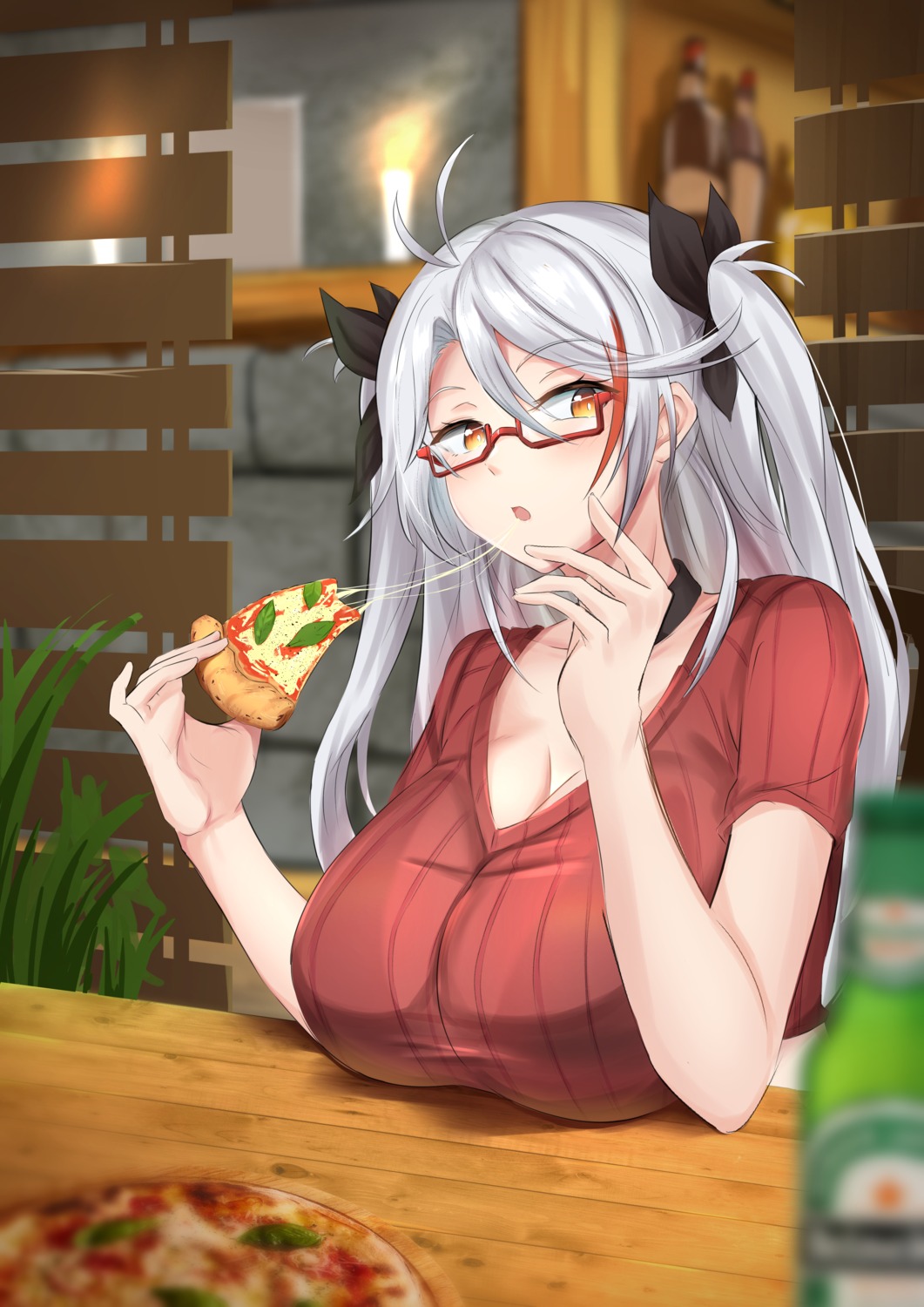 azur_lane cleavage j_yak47 megane prinz_eugen_(azur_lane) sweater