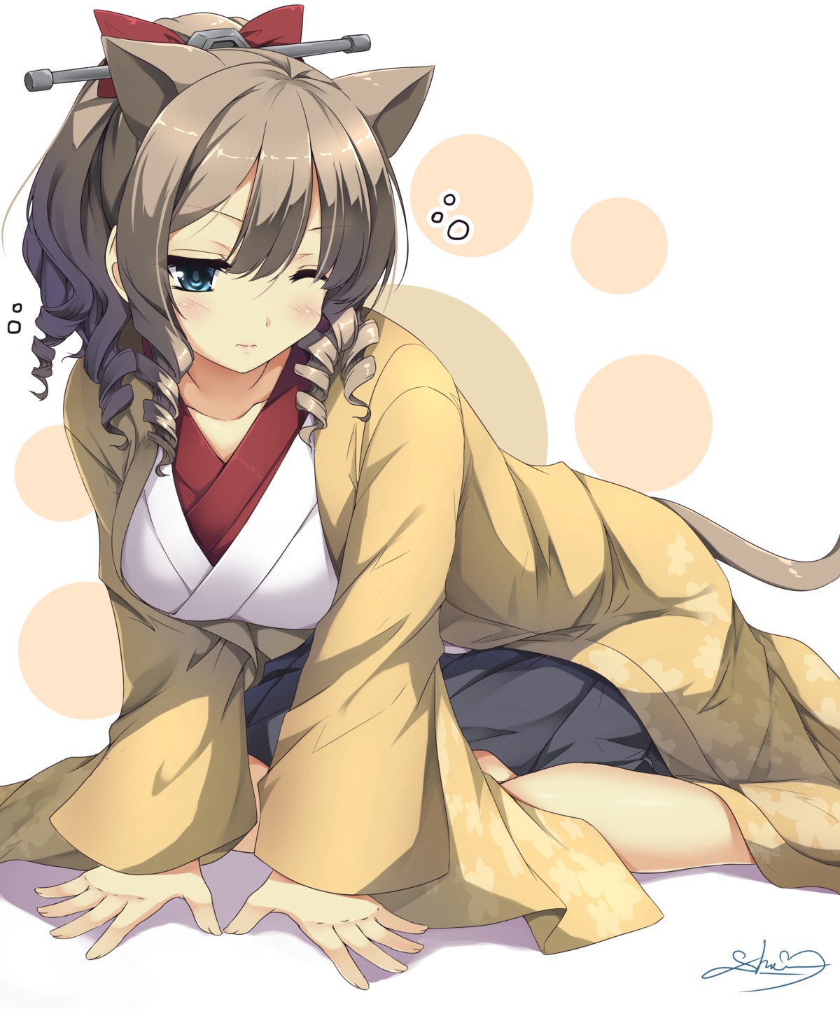 animal_ears hatakaze_(kancolle) japanese_clothes kantai_collection nekomimi sheita tail