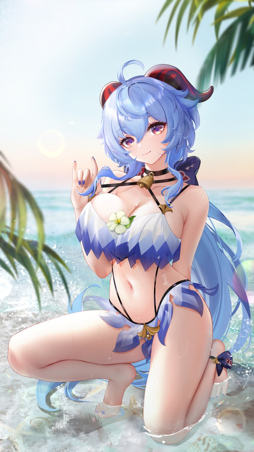 bikini ganyu genshin_impact horns liu_liaoliao swimsuits wet