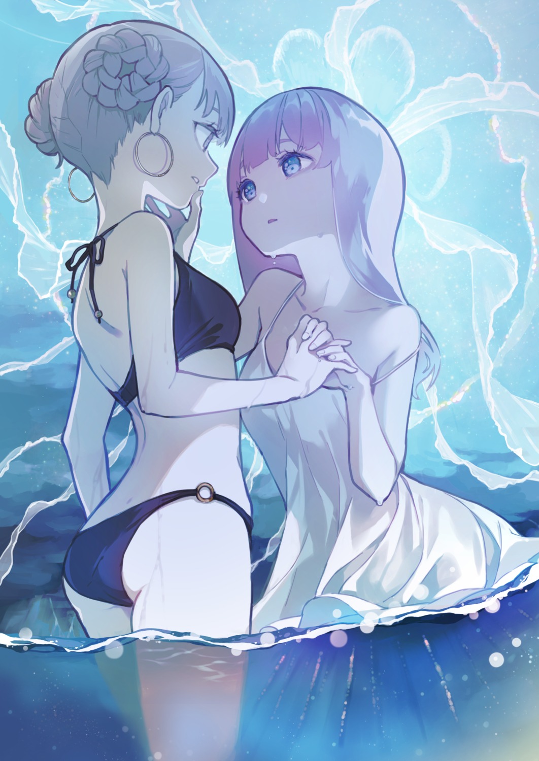 ass bikini dress no_bra summer_dress swimsuits todo-akira wet yuri