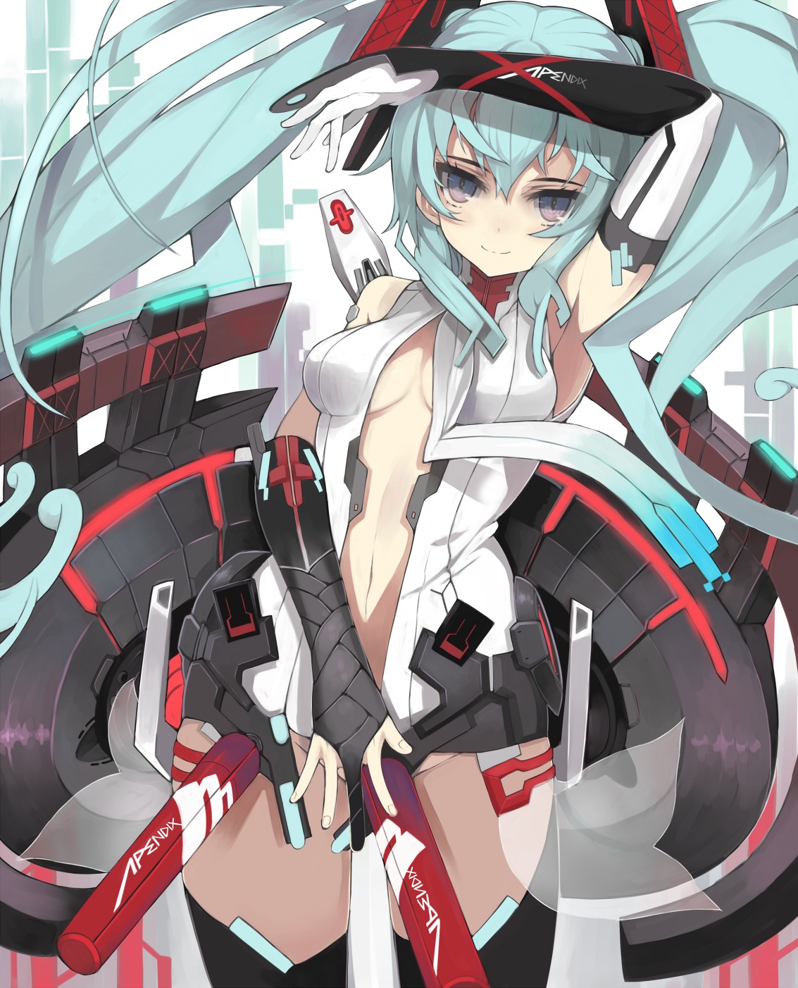 begbeing cleavage hatsune_miku miku_append thighhighs vocaloid vocaloid_append