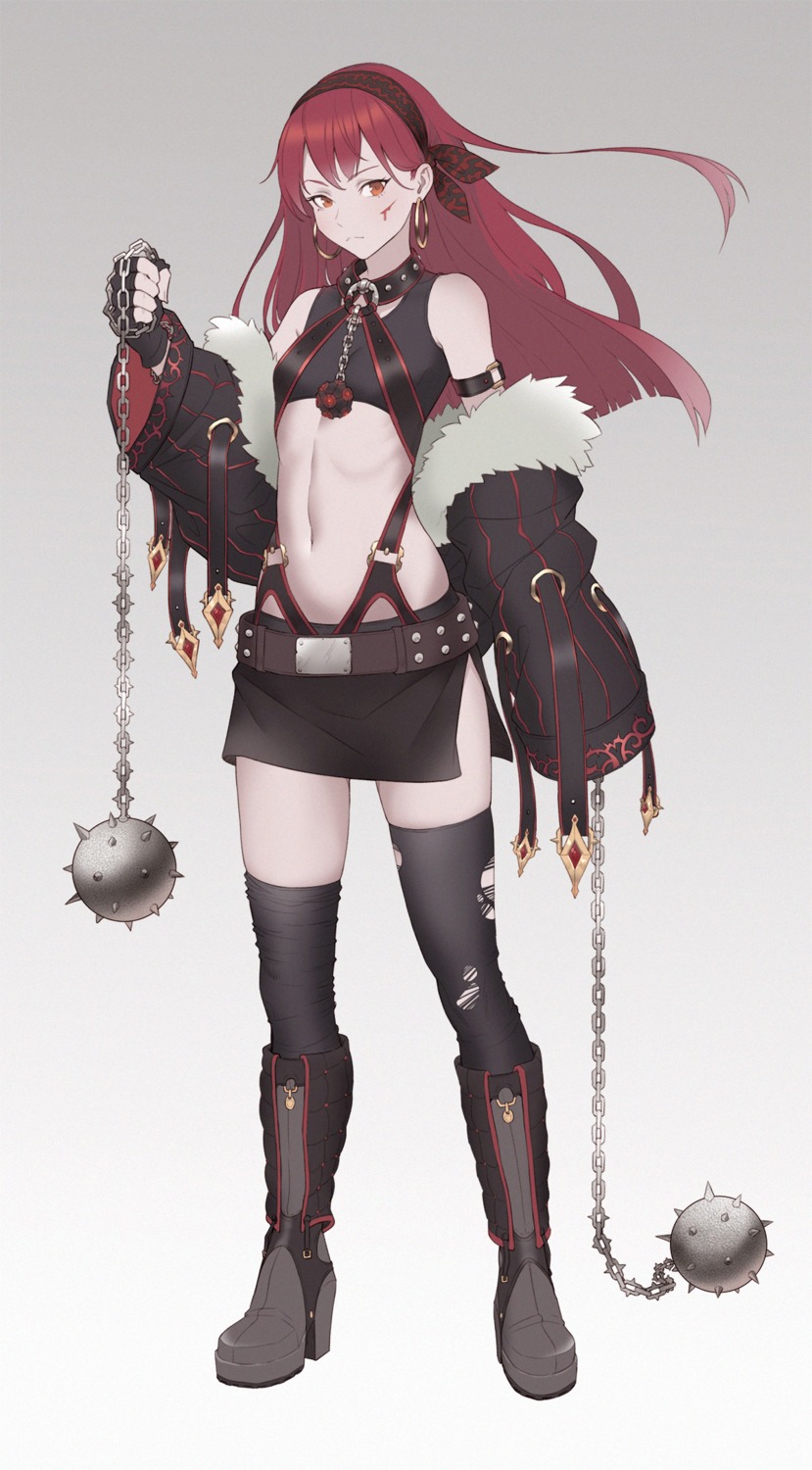 cheshirrr heels thighhighs torn_clothes weapon