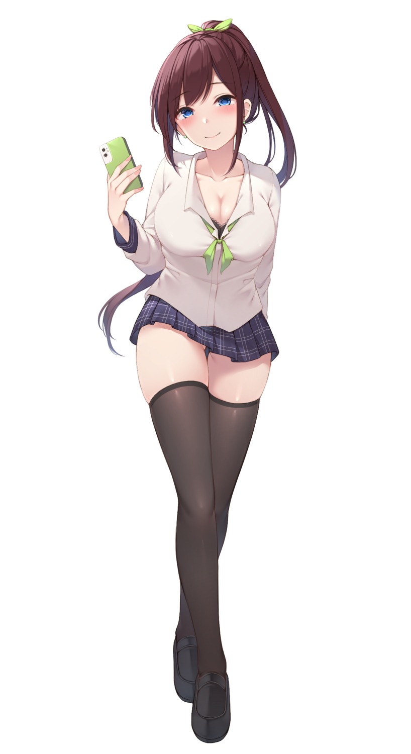 bra cleavage open_shirt seifuku thighhighs toyosaki_shu