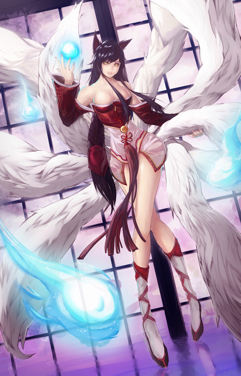 ahri animal_ears bunny15539 cleavage kitsune league_of_legends tail