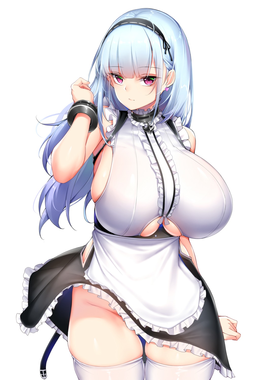 azur_lane chixiao dido_(azur_lane) maid no_bra nopan skirt_lift thighhighs